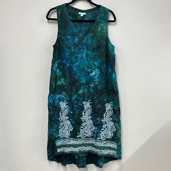 J. Jill Dresses & Skirts - J. Jill Green blue Linen Tie-Dye dress M Tall